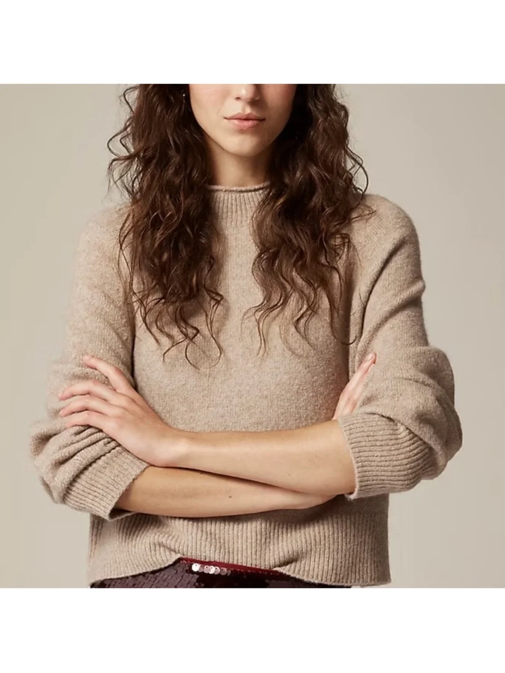 J. Crew Women’s Rollneck Sweater Supersoft Yarn Light Taupe Tan Size XXL